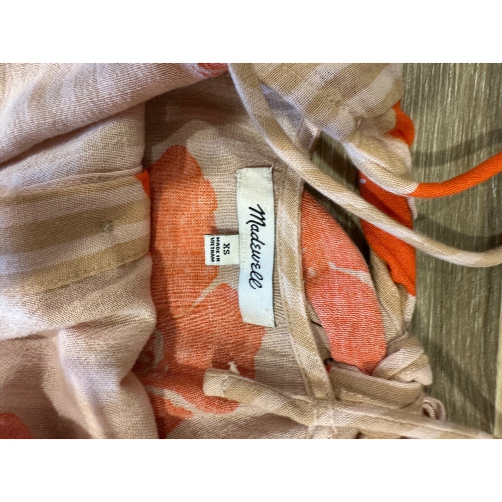 Madewell Poppy Floral Stripe Button Front Tie Back Midi Dress Orange XS - Picture 5 of 12